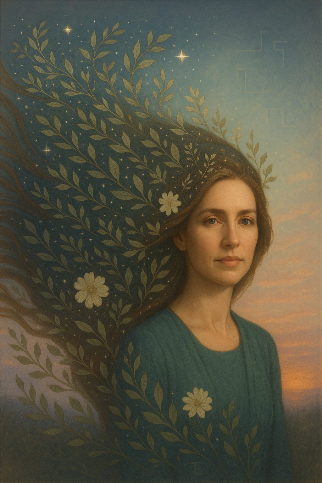 je haar als spirituele groei: vrouw met haar dat uitwaaiert